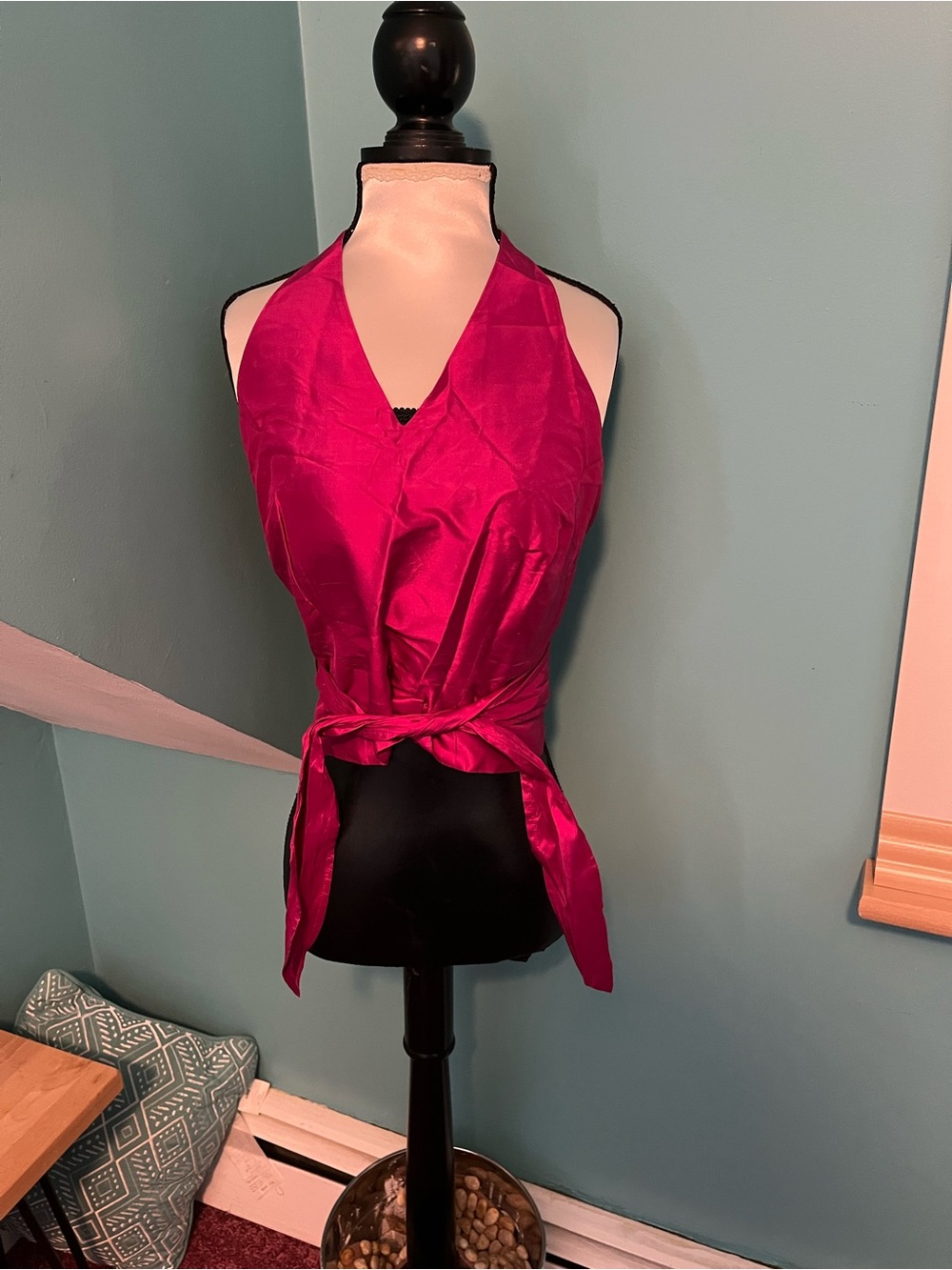 Ann Taylor Fuchsia Halter Tie-Waist 100% silk